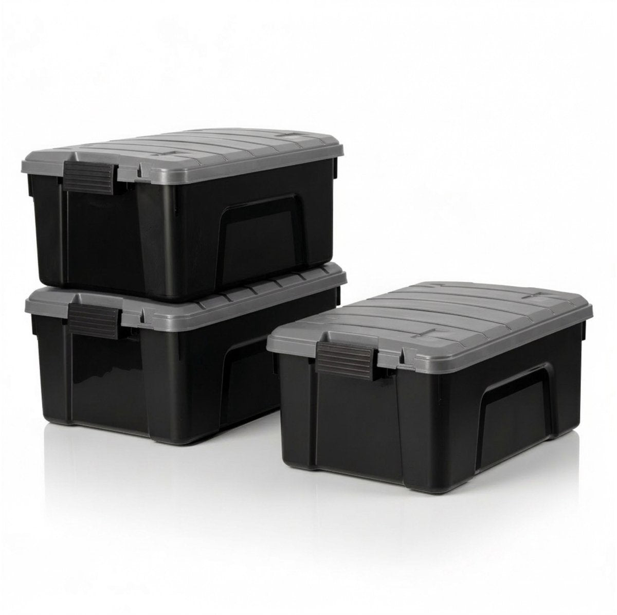 Iris store it all opbergbox - 40l - heavy duty - stapelbaar - kunststof - zwart grijs - set van 3