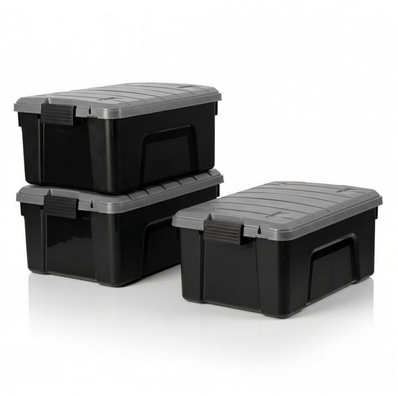 Iris store it all opbergbox - 40l - heavy duty - stapelbaar - kunststof - zwart grijs - set van 3