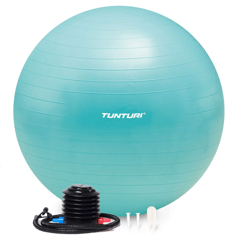 Tunturi anti burst fitness bal met pomp - yoga bal 65 cm - pilates bal - zwangerschapsbal – 220 kg gebruikersgewicht - incl trainingsapp – turquoise