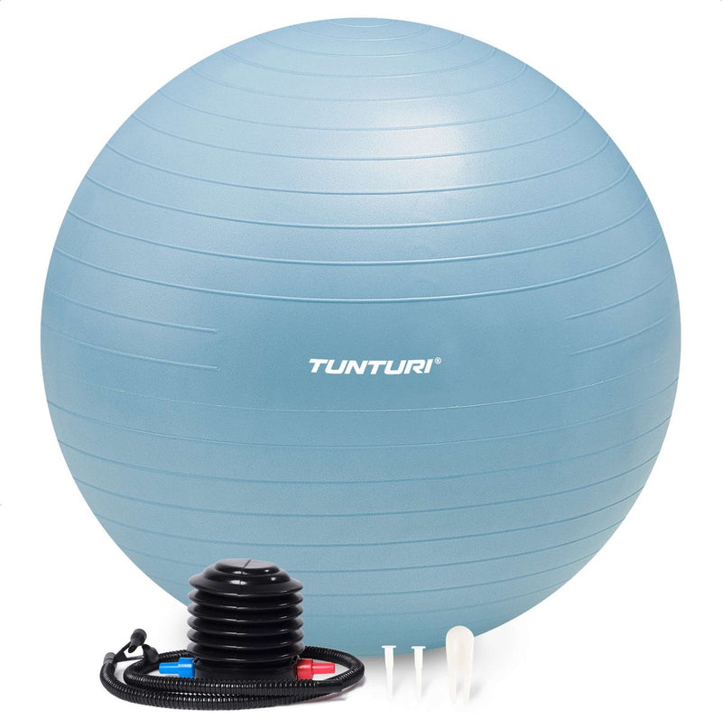 Tunturi anti burst fitness bal met pomp - yoga bal 75 cm - pilates bal - zwangerschapsbal – 220 kg gebruikersgewicht - incl trainingsapp – lichtblauw