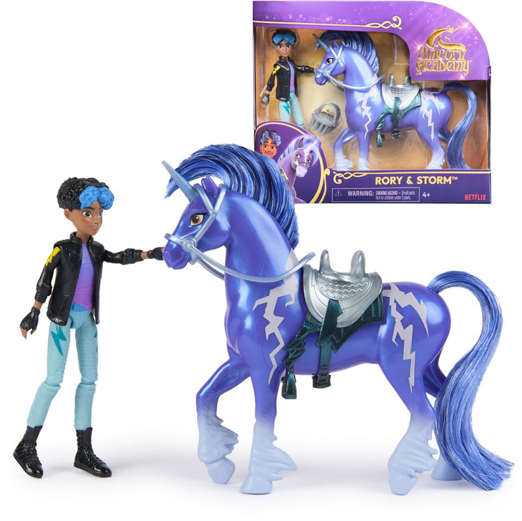 Unicorn academy - rory storm-set met 2 rijaccessoires en haarstyler - poppen en eenhoornspeelgoed