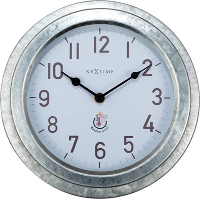 Nextime poppy – buitenwandklok – 22 cm – metaal – gegalvaniseerd zilver – weerbestendig