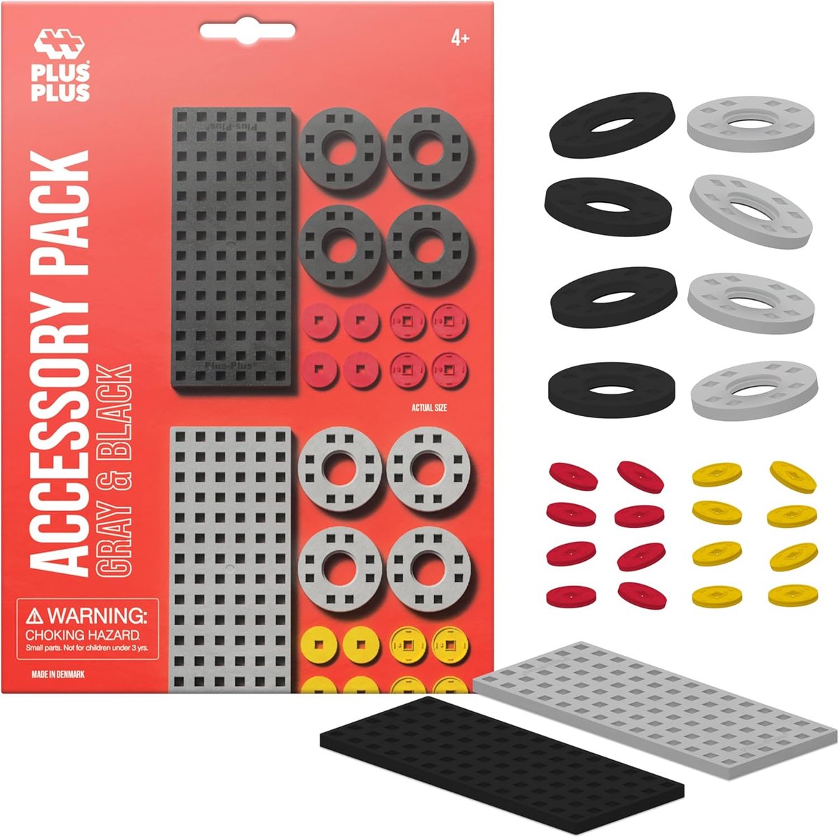 Plus-plus basic bouwplaat grijs zwart klein en wielen 26 delige bouwset - 3965 - bouwspeelgoed - constructiespeelgoed - set met bouwstenen - vanaf 5 jaar