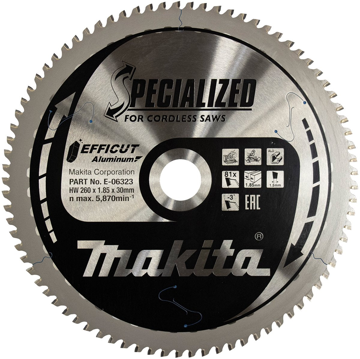 Makita e-06323 afkortzaagblad aluminium | efficut | 260 x 30 mm | 81-tands