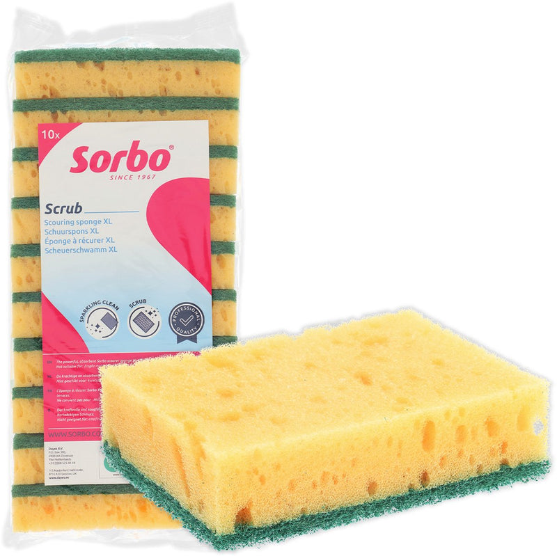 Sorbo schuursponsen xl – set van 10 stuks – extra grote schoonmaaksponzen – sterk groen schuurvlak – voor hardnekkig vuil vet