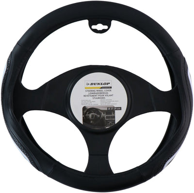Dunlop stuurhoes auto 38cm - geschikt voor stuurwielen 37-39cm - comfortabele grip - anti-slip - auto decoratie - kunstleer - zwart wit