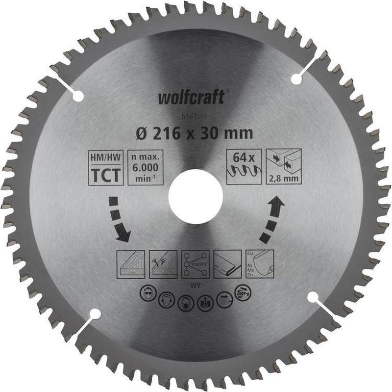 Wolfcraft - zaagblad 216 x 30 mm - 64 tanden - kap- en verstekzaagblad hm, serie lila - 6541000