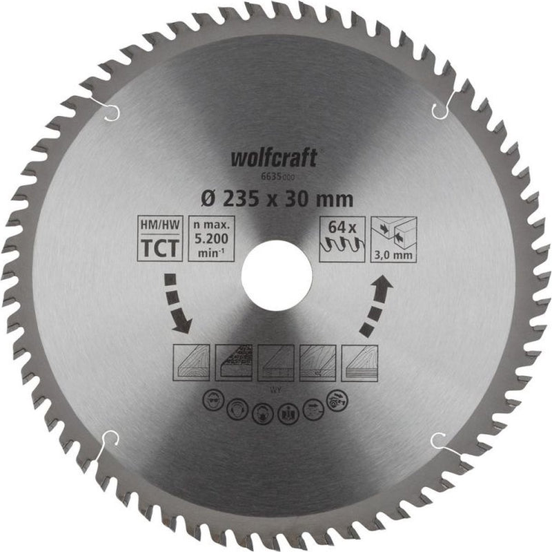 Wolfcraft - cirkelzaagblad 235 mm - 64 tanden - 30 mm boring - voor cirkelzaag - 235x30 - 6635000