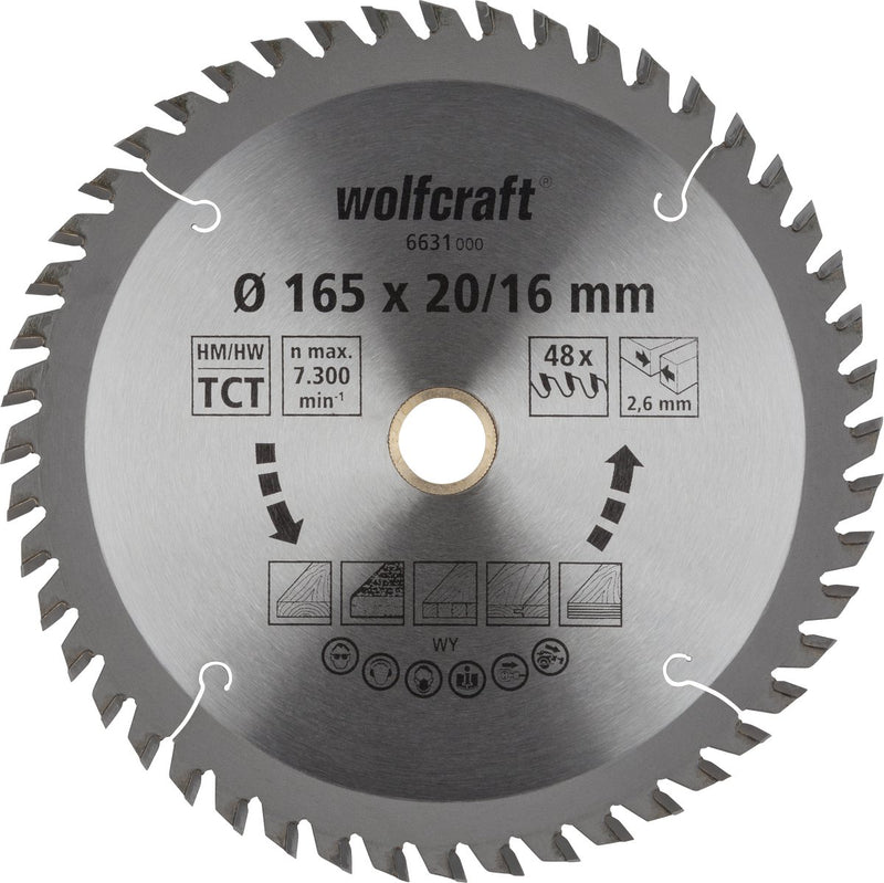 Wolfcraft - cirkelzaagblad 165x20 16mm - 48 tanden - zaagblad voor cirkelzaag - serie oranje - 6631000