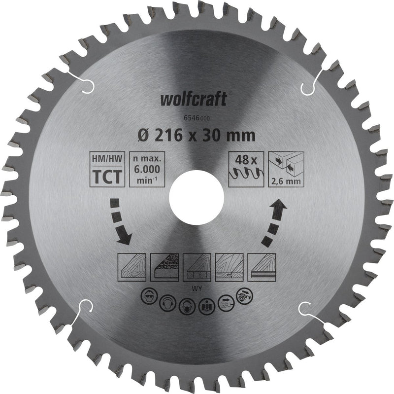 Wolfcraft - afkortzaag zaagblad 216x30mm - 216mm voor fijne, zuivere sneden - 6546000