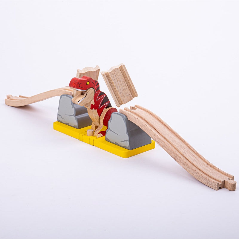 Bigjigs rail t-rex valbrug - houten treinbaan accessoire