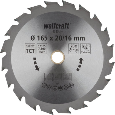 Wolfcraft - cirkelzaagblad 165x20mm - 20 tanden - zaagblad voor cirkelzaag - serie groen - 6365000