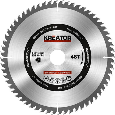 Kreator krt020423 zaagblad hout 216 mm - 48t