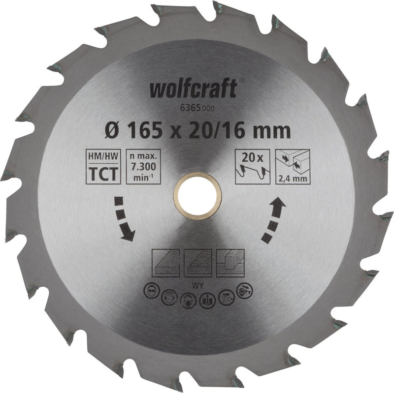 Wolfcraft - cirkelzaagblad 165x20mm - 20 tanden - zaagblad voor cirkelzaag - serie groen - 6365000