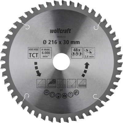 Wolfcraft - afkortzaag zaagblad 216x30mm - 216mm voor fijne, zuivere sneden - 6546000