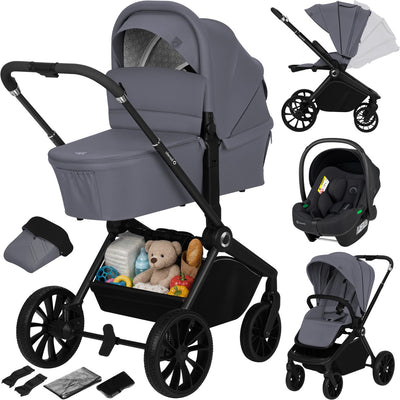 Lionelo mika plus - kinderwagen 3in1 - xxl set - incl. i-size autostoel - veelzijdig en jaarrond - grote wielen - tot 22kg - bediening met een hand - voor alle soorten terrein - accessoireset