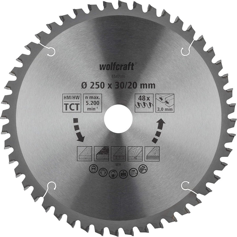 Wolfcraft - zaagblad 250x30mm voor afkortzaag - 48 tanden - verstekzaag - serie oranje - 6547000