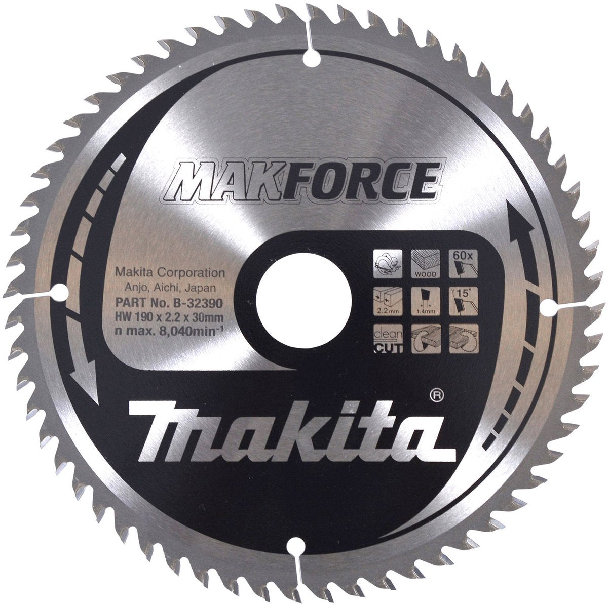 Makita accessoires makita cirkelzaagblad voor hout | makforce | ø 190mm asgat 30mm 60t - b-32390