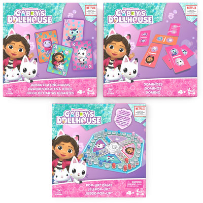 Spin master games gabby's poppenhuis - spellen puzzel pakket - popup spel, kaartspel, domino's