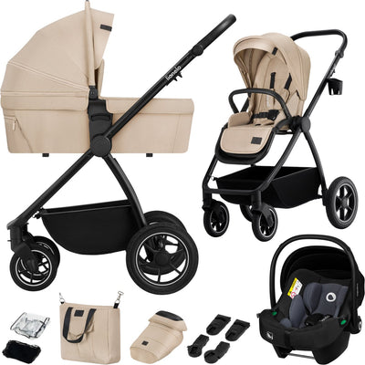 Lionelo meril 3in1 kinderwagen - buggy – xl reiswieg, wandelwagen adac-gecertificeerd autostoeltje – all-terrain wielen – compleet accessoireset – upf50+