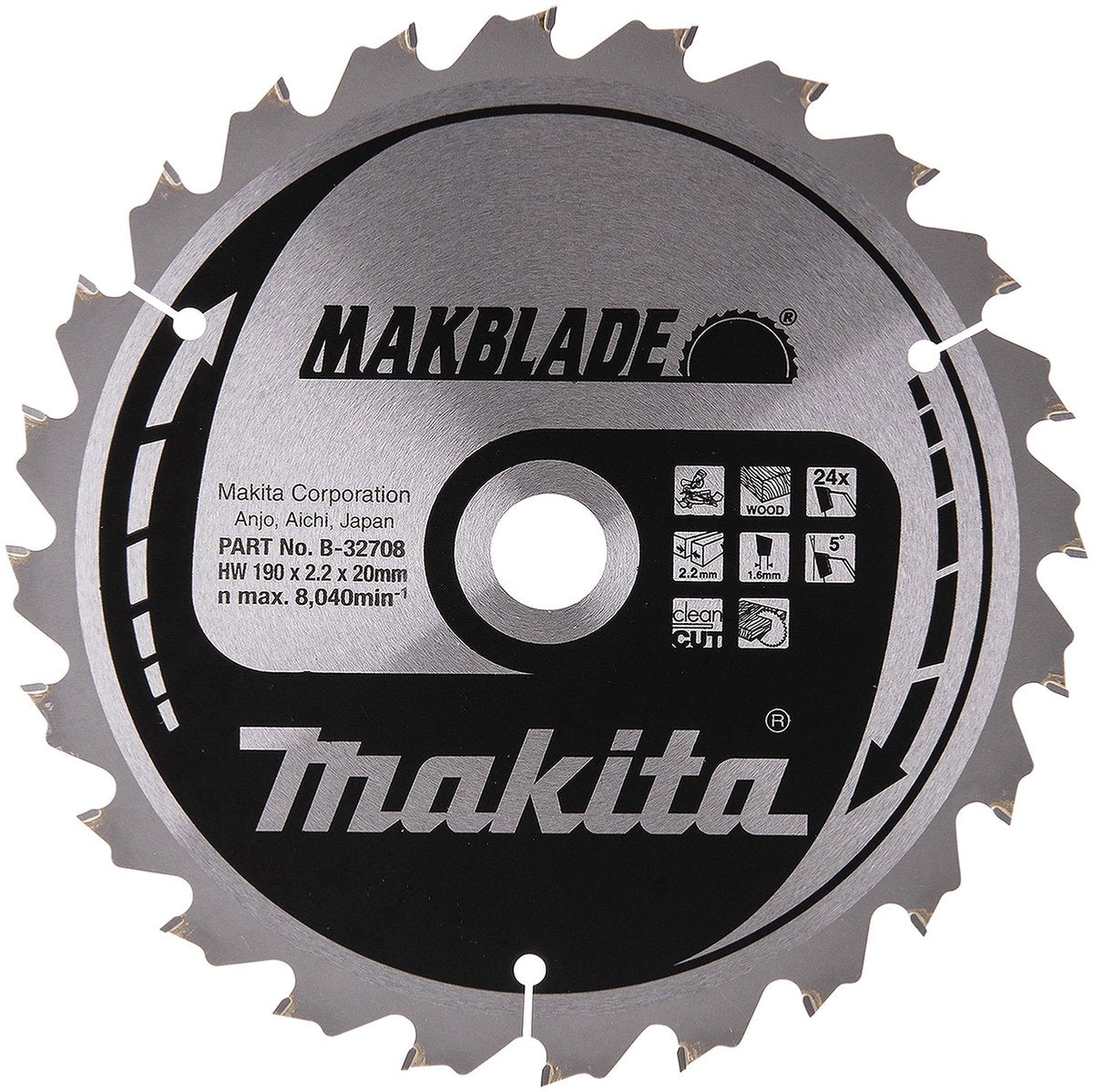 Makita afkortzaagblad voor hout | makblade | ø190mm asgat 20mm 24t - b-32708