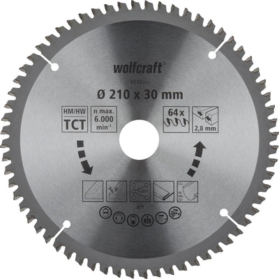 Wolfcraft - zaagblad 210x30mm voor afkortzaag - 64 tanden - voor verstekzaag - 6540000
