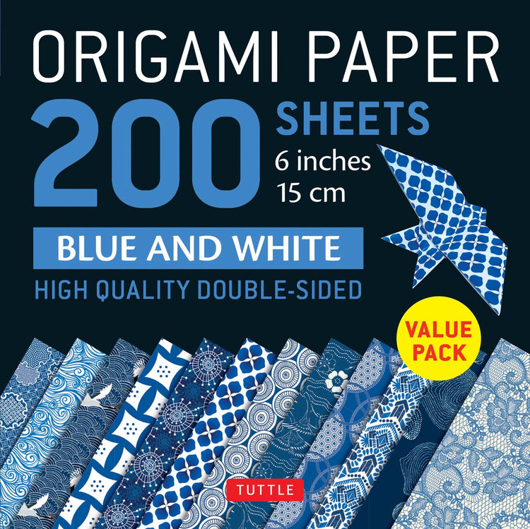 Tuttle publishing origami paper 200 sheets blue and white patterns 6 (15 cm)