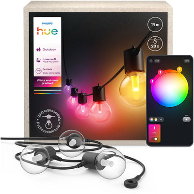Philips hue festavia outdoor lichtsnoer met onbreekbare globe-lampen, wit en gekleurd licht – 14 meter – 20 lampen