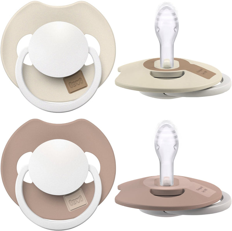 Difrax lovi dynamische prime glow fopspeen - 0 tot 6 maanden - beige bruin - 2 stuks