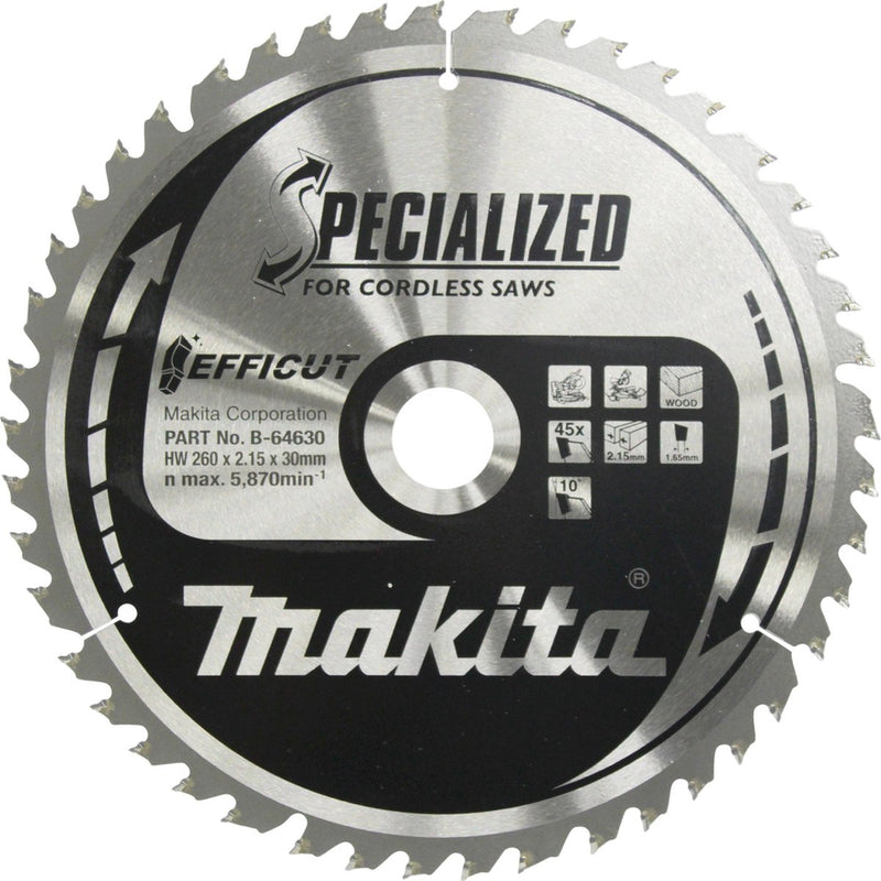 Makita afkortzaagblad voor hout | efficut | ø 260mm asgat 30mm 45t - b-64630