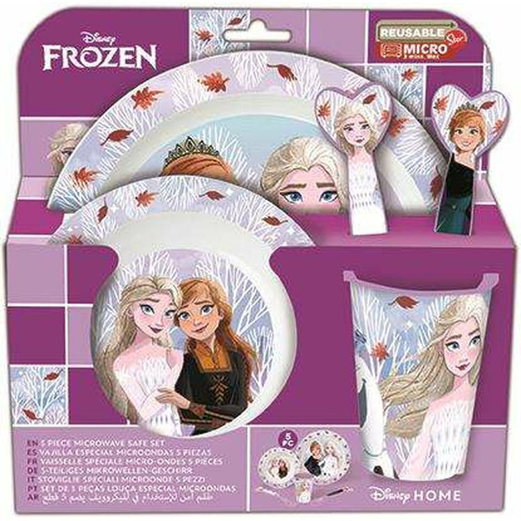 Stor disney's frozen kinderservies - 5-delig - herbruikbaar - inclusief bord, kom, bestek en beker - vaatwasser- en microgolfbestendig bpa-vrij - wit violet
