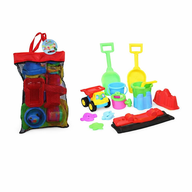 Eddy toys strandset kind 13-delig met tas - strand speelgoed kinderen - emmer schepje vrachtwagen - zandvormpjes strand - waterspeelgoed zomer - speelset strand