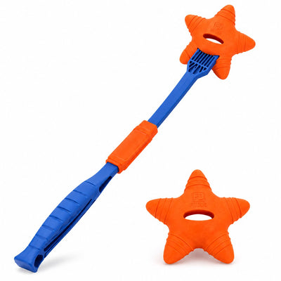 Rosewood fitdog apporteerset hond - inklapbare werpstok met drijvende ster - oranje blauw