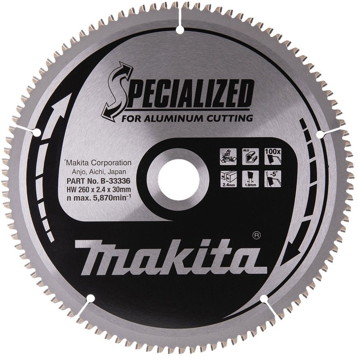Makita afkortzaagblad voor aluminium | specialized: aluminium | ø 260mm asgat 30mm 100t - b-33336