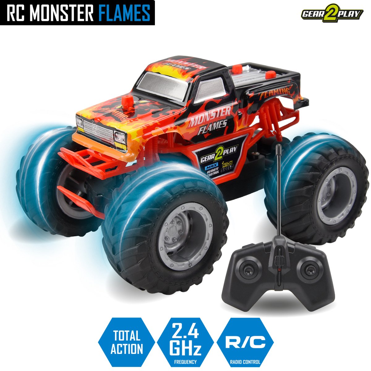 Gear2play rc monster flames monstertruck 1:24 - big wheels