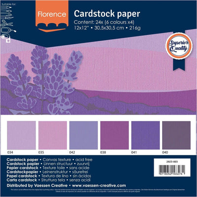 Florence vaessen creative cardstock, stevig kaartpapier 216g - paars, 24 stuks. 30,5 x 30,5 cm