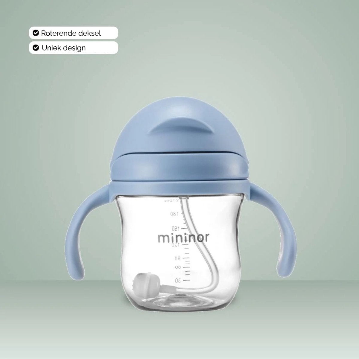 Mininor no-spill rietjesbeker - nordic sky - 220 ml - anti-lek - variabele flow
