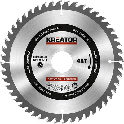Kreator krt020413 zaagblad hout 170 mm - 48t