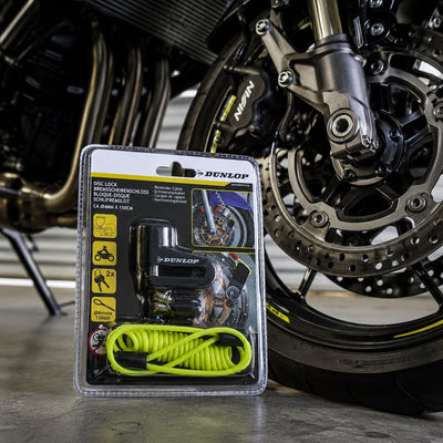 Dunlop remschijfslot met herinneringskabel - 2 sleutels - wielslot fiets motor scooter - 1 willekeurige kleur