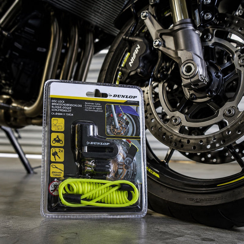 Dunlop remschijfslot met herinneringskabel - 2 sleutels - wielslot fiets motor scooter - 1 willekeurige kleur