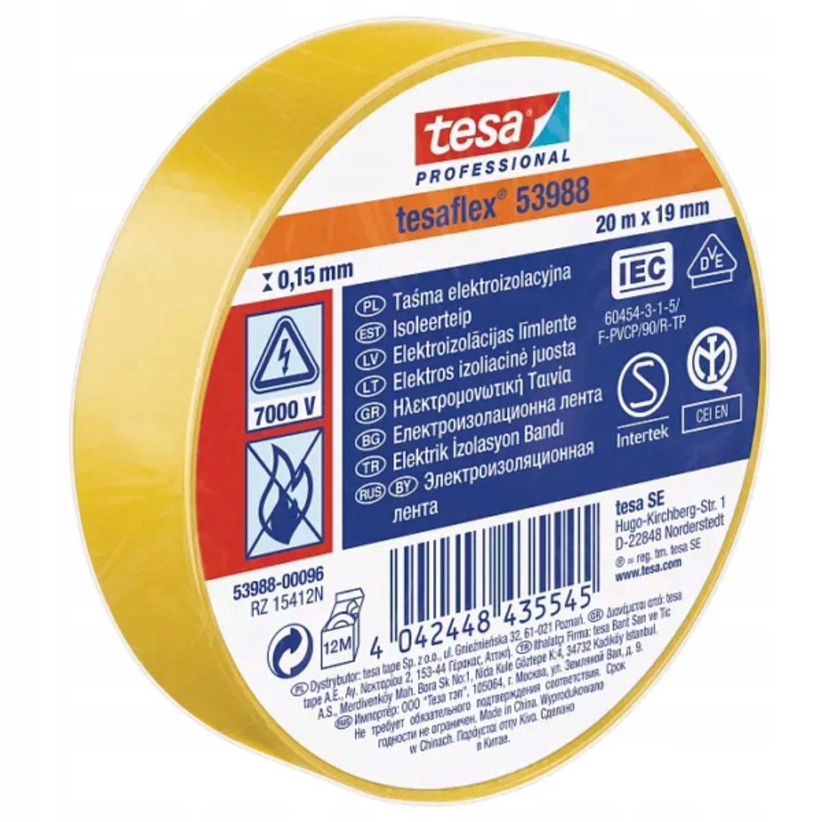 Tesa professional tesa isolatietape 19mm - 20 meter - geel