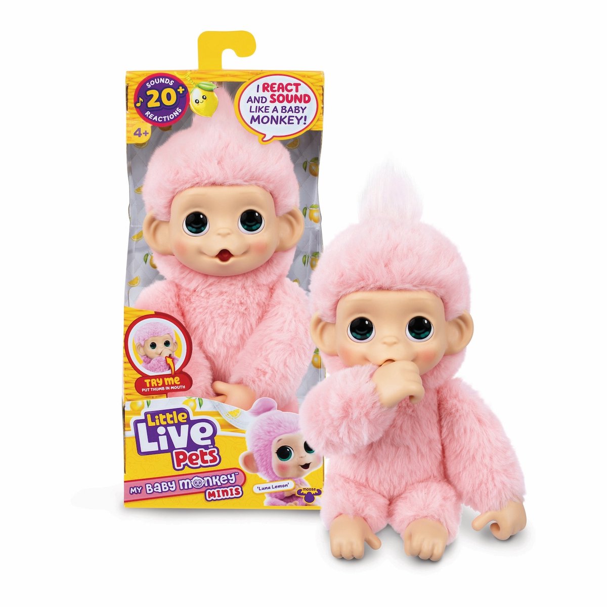 Little live pets - my baby monkey minis 'luna lemon' baby-aapje - interactieve pluchen knuffel