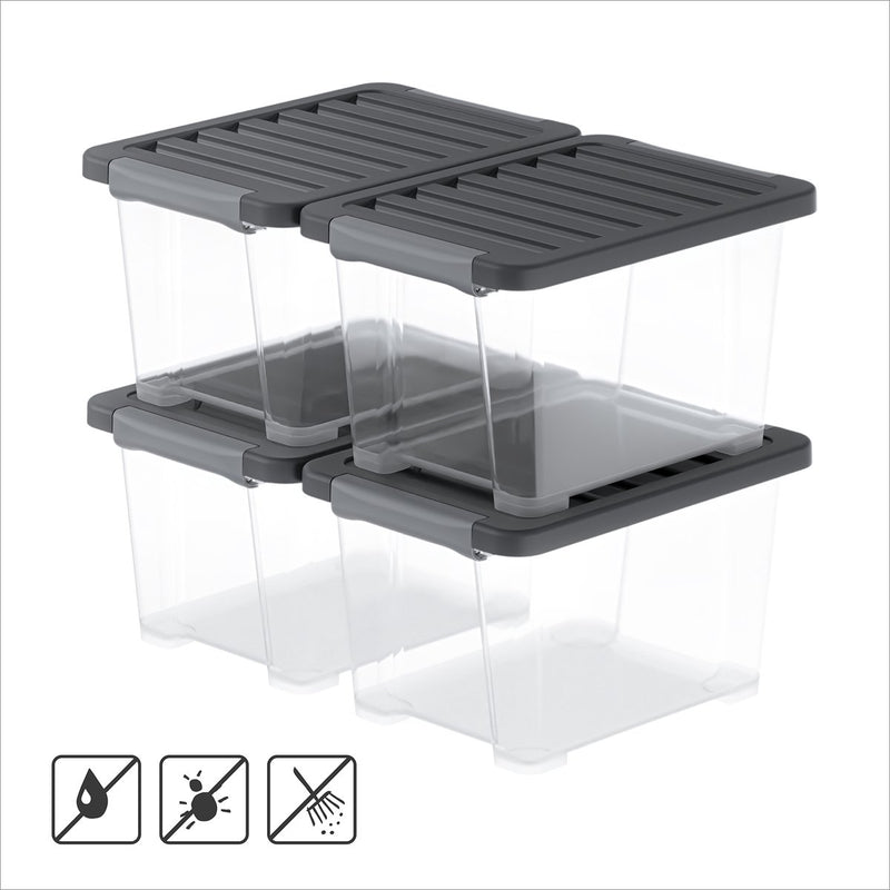 Rotho core pro - opbergboxen - set van 4 - stapelbaar - 15 ltr