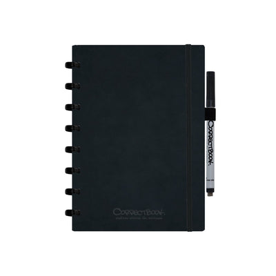 Correctbook a5 uitwisbaar notitieboek – ink black kunstleer hardcover – gelinieerd – herbruikbaar schrift – inclusief pen wisdoekje – aanvulbaar met extra pagina’s