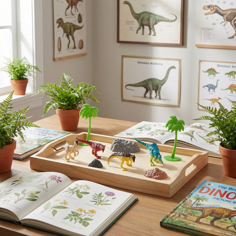 Eddy toys dino speelset - 9-delig speelfigurenset met dinosaurussen, palmbomen en stenen - kunststof - meerkleurig - vanaf 3 jaar - stimuleert fantasierijk spel