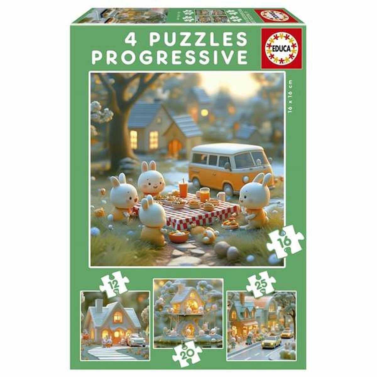 Educa - puzzel - konijntje - 4 puzzels van 12- 16 - 20 - 25 stukjes - kinderpuzzel