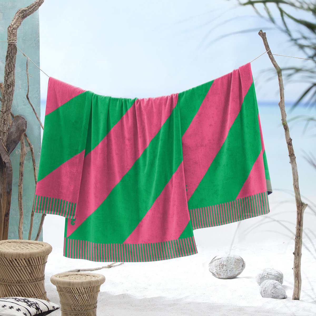 Seahorse colorblock stripe strandlaken - 100x180 cm - roze