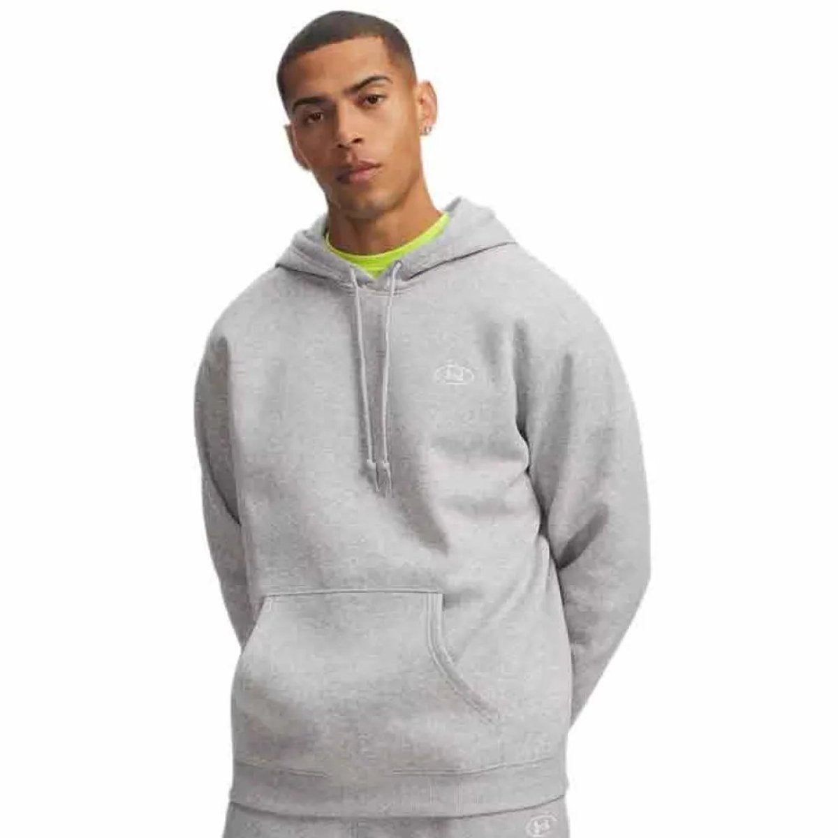 Under armour ua rival flc hoodie-gry heren sporttrui - mod grijs light heather - wit
