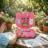 Merkloos sans marque no brand hello kitty tekenkoffer 35-delig - draagbare tekendoos - met stiften, kleurpotloden, waskrijt en verf - compleet hobbypakket voor kinderen - afmetingen 28x24x3,5cm - kleur roze - afbeelding 1
