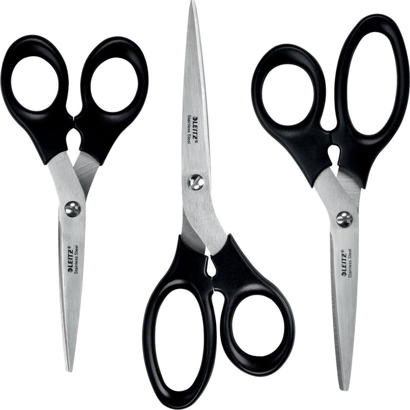 Leitz roestvrijstalen scharenset - 165 185 200 mm - met ergonomische handgreep - zwart